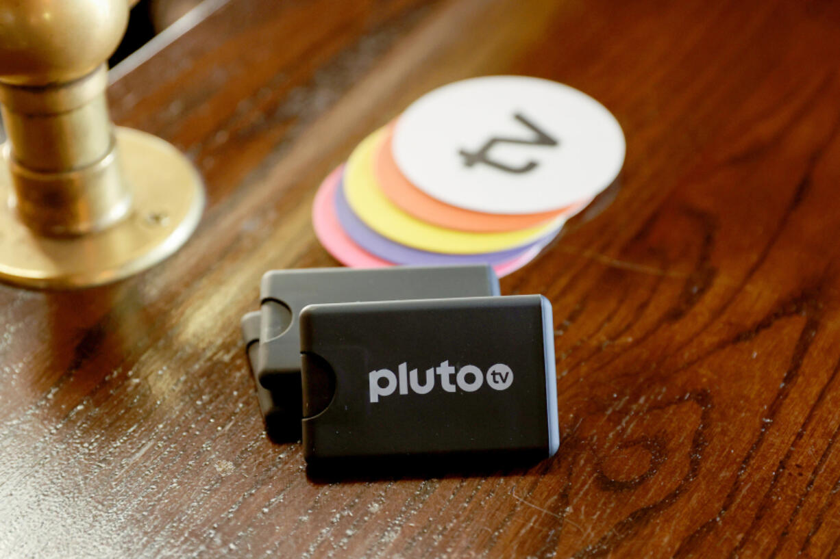 A view of Pluto TV branded products at the Pluto TV Green Room during Vulture Festival 2021 at The Hollywood Roosevelt on Nov. 14, 2021 in Los Angeles.