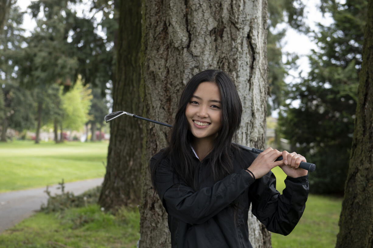 Evergreen High School senior golfer Hilary Yoon is pictured at Fairway Village Golf Course on Thursday afternoon, April 28, 2022.