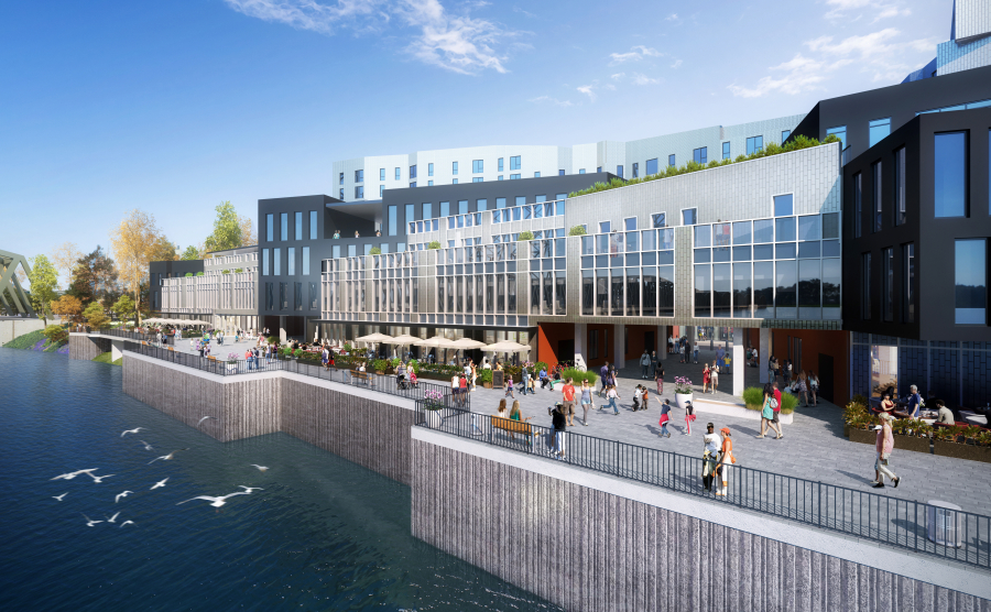The Renaissance Boardwalk, planned just upstream of the Interstate 5 Bridge, will replace two restaurant buildings east of the Interstate 5 Bridge with 230 apartments, 30 retail spaces and a public boardwalk.