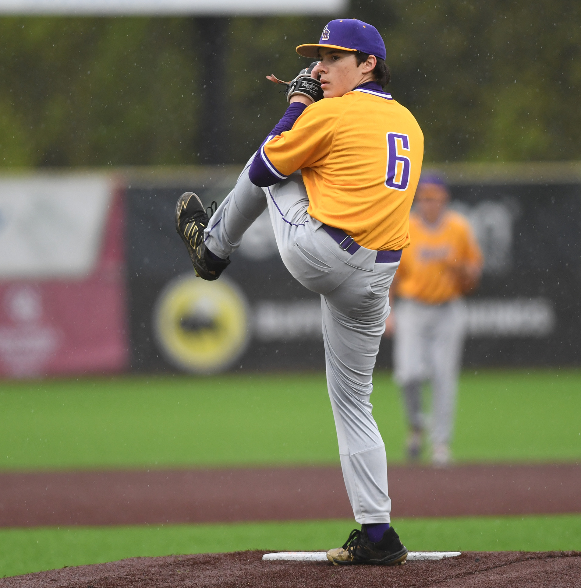 Columbia River's Zach Ziebell winds up Friday, May 13, 2022, during River’s 5-2 win against Tumwater in the 2A District Championship at Ridgefield Outdoor Recreation Center.