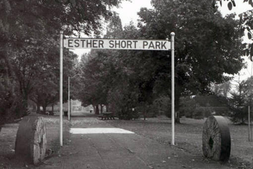 For many years, the entrance to Esther Short Park was bracketed by two heavy gristmill stones telling a story of Clark County's and the nation's agrarian past. Legend says these stones ground flour for the Hudson Bay Company. In 1870, the U.S. boasted 22,573 gristmills; 160 were in Washington Territory. Since the early 1800s, millstones were usually imported from France. Today, Clark County has one gristmill, the Cedar Creek Grist Mill, which is a working museum and national landmark.
