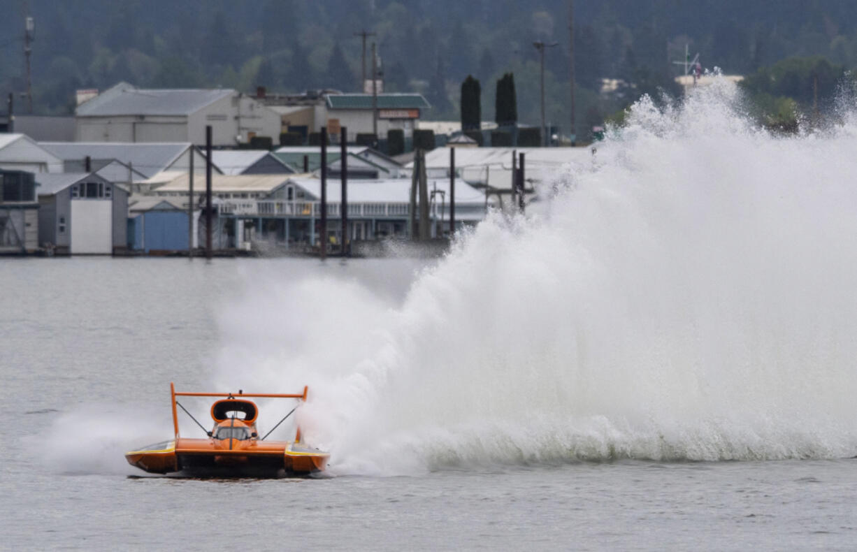 The U40 Bucket List Racing boat driven by Dave Villwock was one of four teams that held a hydroplane exhibition on the river Friday.