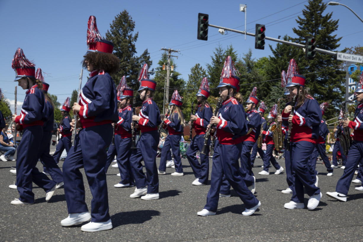 King's Way Christian Schools march Saturday in the Hazel Dell Parade of Bands. People flocked to the parade, which returned this year after a two-year hiatus due to COVID-19.