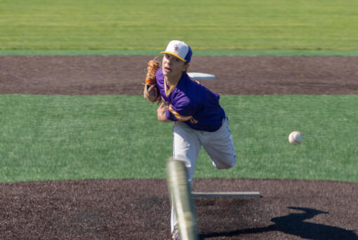 Columbia River's Sam Boyle pitches in a 2A State Baseball game on Saturday, May 21, 2022, at Propstra Stadium. Columbia River won 4-1.