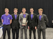 Vancouver iTech Preparatory Team 3249U, A.L.U., recently received the Sportsmanship Award. The team of high school juniors and seniors includes Jonah Campbell, from left, Raymond Gwilliam, Clark Hegewald, Grant Myers and Lucas Rogers.