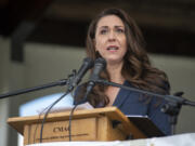 Rep. Jaime Herrera Beutler, R-Battle Ground, makes remarks Monday during the Memorial Day Observance event at Fort Vancouver National Historic Site.