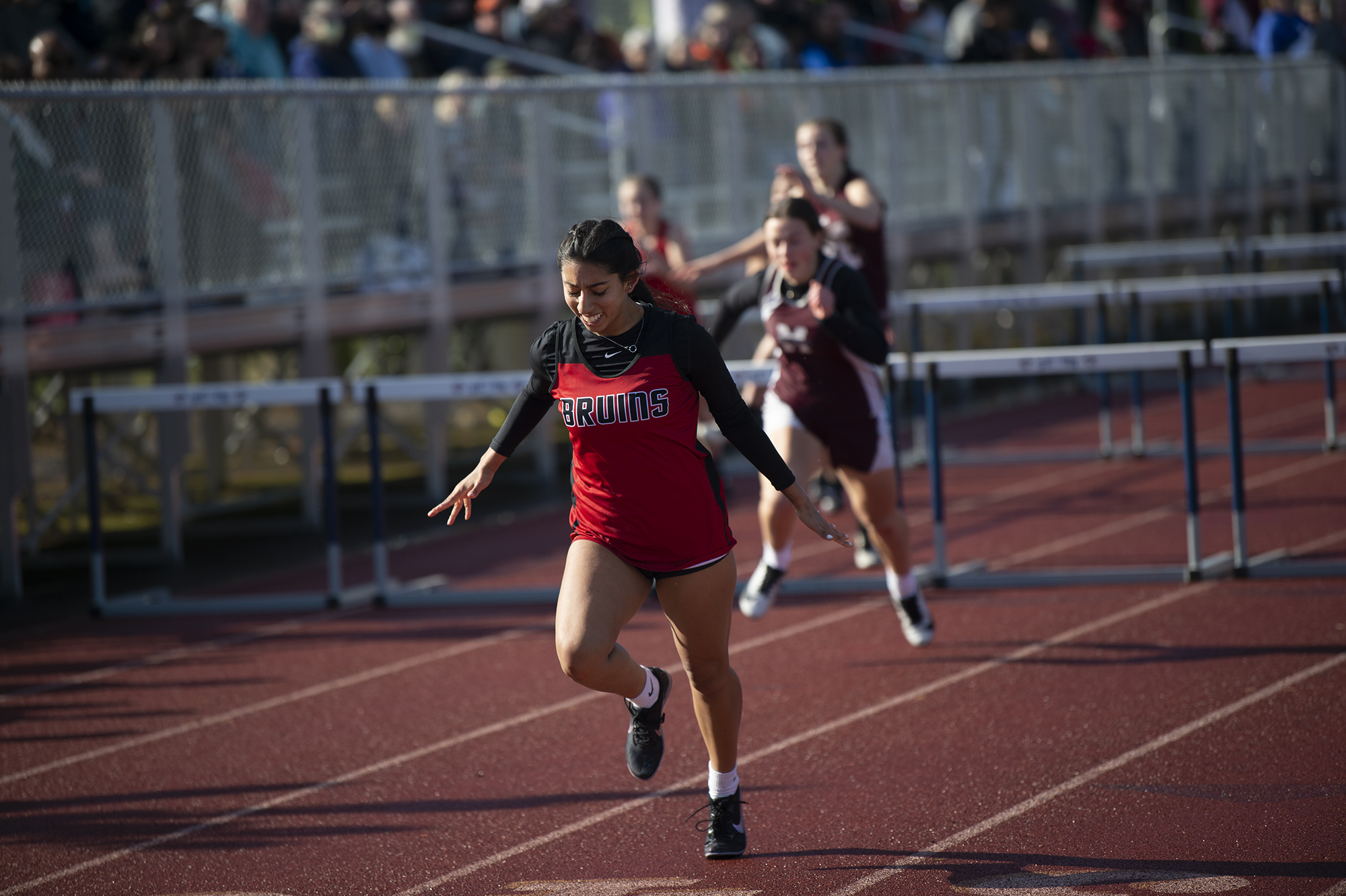 Columbia-White Salmon's Chanele Reyes wins the 100-meter hurdles at the Class 1A District 4 track and field meet at Seton Catholic on Thursday, May 19, 2022.