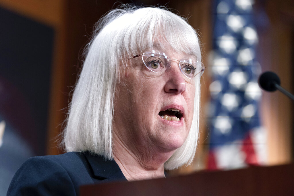 Senate HELP Committee Chair Sen. Patty Murray, D-Wash., speaks during a news conference about next week's vote to codify Roe v. Wade, Thursday, May 5, 2022, on Capitol Hill in Washington.