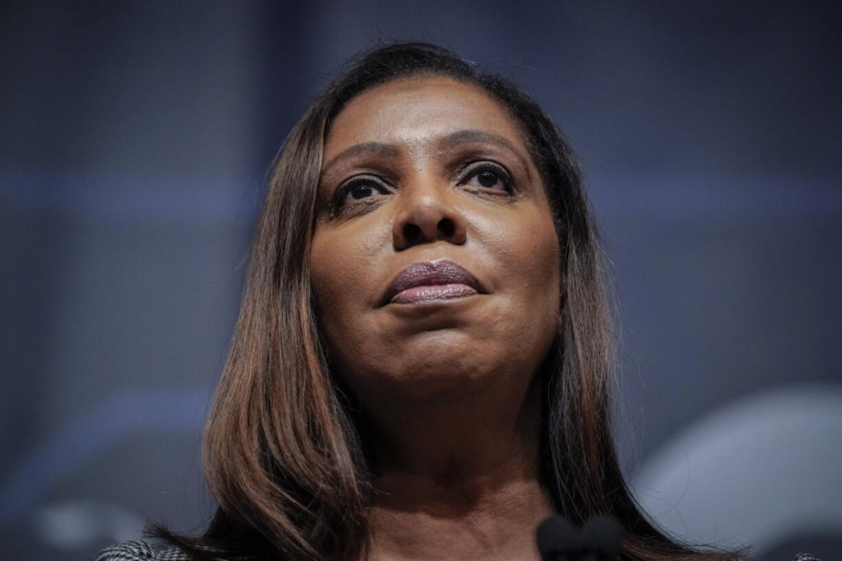 FILE - New York State Attorney General Letitia James speaks during the New York State Democratic Convention in New York, Thursday, Feb. 17, 2022.  An appeals court in New York has dismissed James' lawsuit against Amazon, Tuesday, May 10. Besides potentially exposing workers to the virus at two Amazon facilities in New York City, the lawsuit filed by James last year had said the company illegally retaliated against workers who spoke up about poor safety conditions.