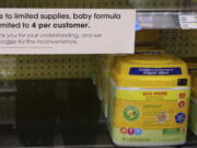A due to limited supplies sign is displayed on the baby formula shelf at a grocery store Tuesday, May 10, 2022, in Salt Lake City. Parents across much of the U.S. are scrambling to find baby formula after a combination of supply disruptions and safety recalls have swept many of the leading brands off store shelves.