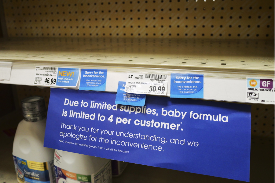 A due to limited supplies sign is shown on the baby formula shelf at a grocery store Tuesday, May 10, 2022, in Salt Lake City. Parents across much of the U.S. are scrambling to find baby formula after a combination of supply disruptions and safety recalls have swept many of the leading brands off store shelves.