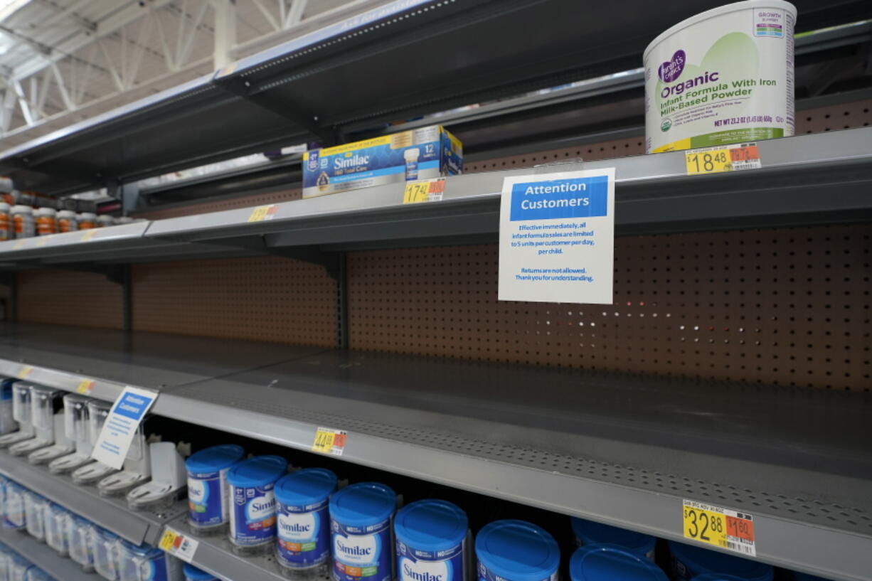 FILE - Shelves typically stocked with baby formula sit mostly empty at a store in San Antonio, Tuesday, May 10, 2022. A massive baby formula recall, combined with COVID-related supply chain problems, is getting most of the blame for the shortage that's causing distress for many parents across the U.S. But the nation's formula supply has long been vulnerable to this type of crisis, experts say, due to decades-old rules and policies that have allowed a handful of companies to corner nearly the entire U.S. market.