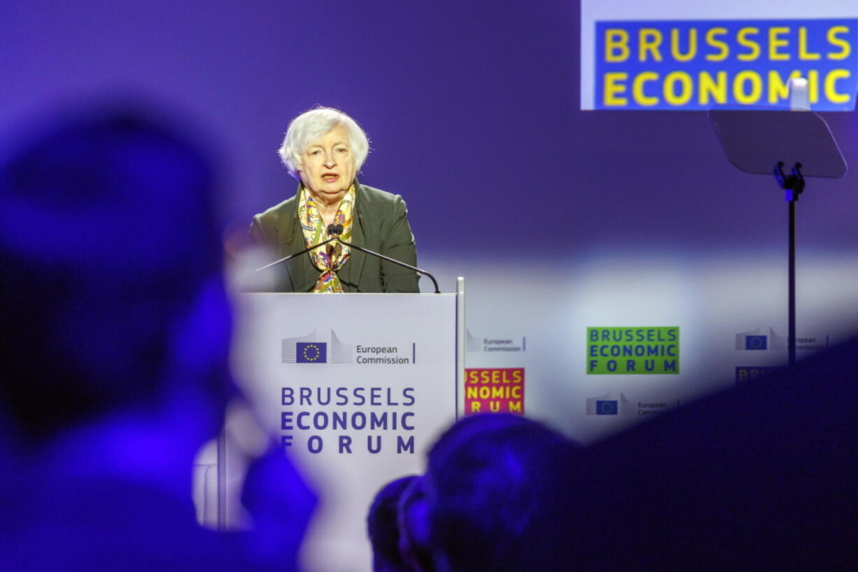 United States Treasury Secretary Janet Yellen delivers the Tommaso Padoa Schioppa Lecture at the Brussels Economic Forum 2022 in Brussels, Tuesday, May 17, 2022. Secretary Yellen focussed on the way forward for the global economy in the wake of Russia's brutal war against Ukraine, and discussed the unmet challenges that would benefit from multilateral cooperation in the years ahead.