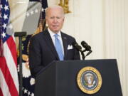 President Joe Biden speaks before presenting Public Safety Officer Medal of Valor awards to fourteen recipients, during an event in the East Room of the White House, Monday, May 16, 2022.