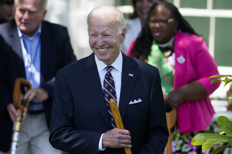 President Joe Biden participates in a magnolia tree planting ceremony on the South Lawn of the White House in Washington, Monday, May 30, 2022.