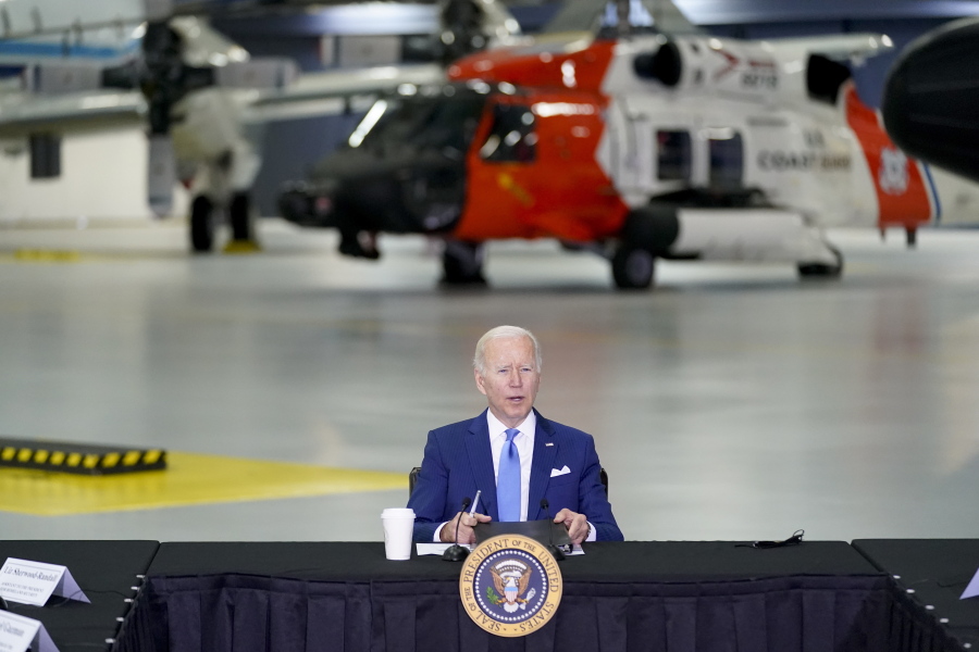 President Joe Biden speaks during a briefing on preparing for and responding to hurricanes this season at Andrews Air Force Base, Md., Wednesday May 18, 2022.