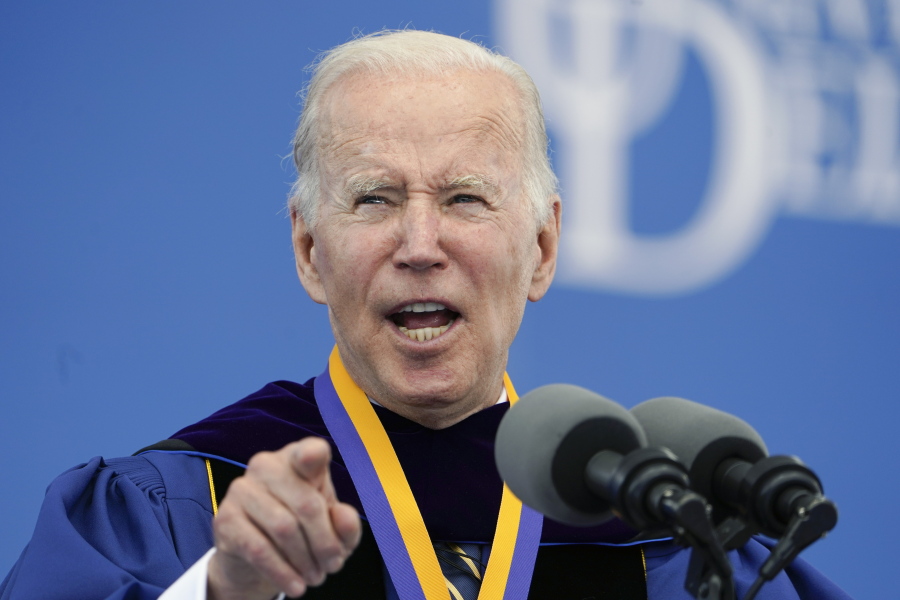 President Joe Biden delivers his keynote address to the University of Delaware Class of 2022 during its commencement ceremony in Newark, Del., Saturday, May 28, 2022.