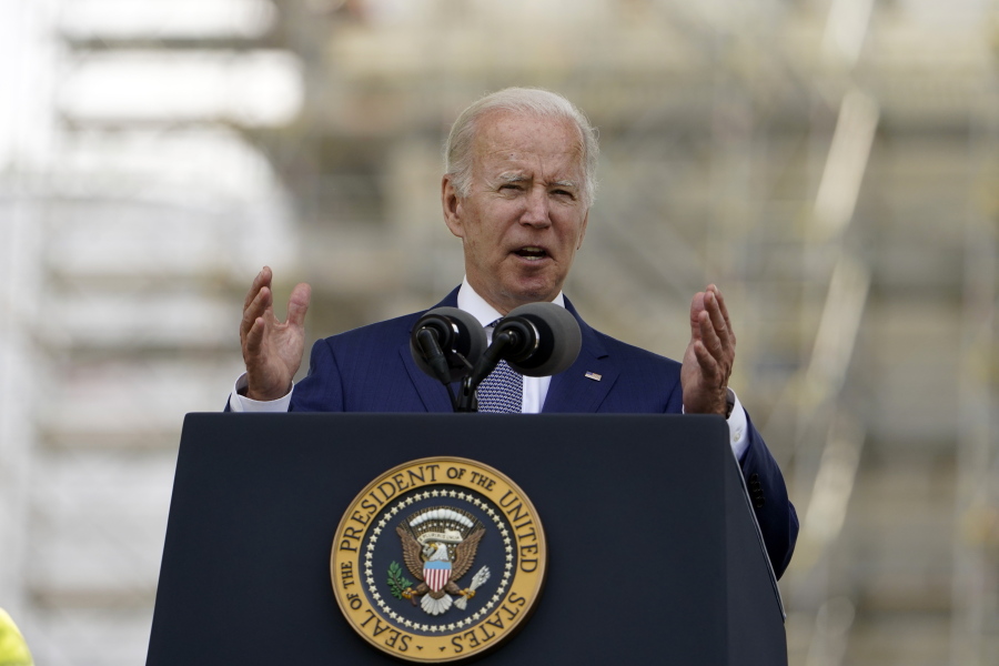 President Joe Biden speaks at the National Peace Officers' Memorial Service on the West Front of the Capitol in Washington, Sunday, May 15, 2022, honoring the law enforcement officers who lost their lives in the line of duty in 2021.