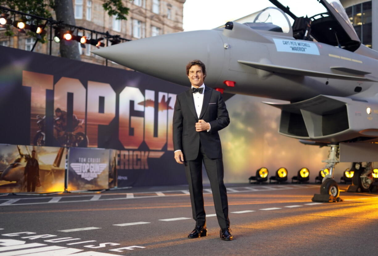 Tom Cruise poses for the media during the 'Top Gun Maverick' UK premiere at a central London cinema, on Thursday, May 19, 2022.