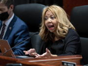 FILE - Rep. Lucy McBath, D-Ga.,speaks during a hearing Oct. 21, 2021, in Washington. In Georiga, at least one female incumbent will lose her bid for another term after Tuesday's primary. McBath and Carolyn Bourdeaux both flipped longtime GOP-held districts in the Atlanta area in recent election cycles. But after Republicans who control the state Legislature redrew McBath's district to favor Republicans, the two-term incumbent chose to take on the first-term Bourdeaux in a more Democrat-friendly district.