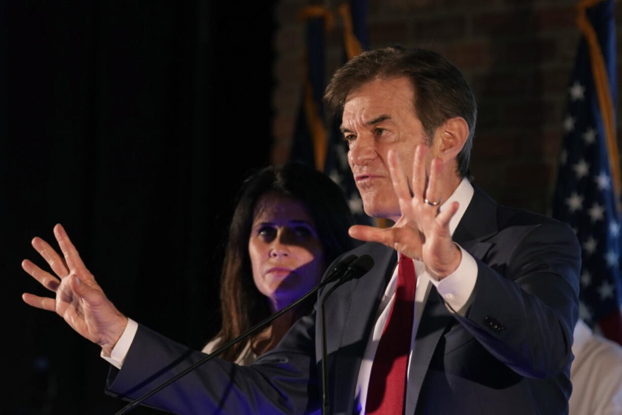 Mehmet Oz, a Republican candidate for U.S. Senate in Pennsylvania, speaks to supporters at a primary night election gathering in Newtown, Pa., Tuesday, May 17, 2022.