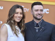 Cast member and executive producer Jessica Biel, left, arrives with her husband, Justin Timberlake, at the Los Angeles premiere of "Candy," on Monday, May 9, 2022 at El Capitan Theatre.