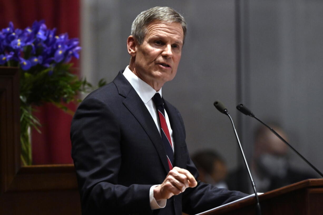 FILE - Tennessee Gov. Bill Lee delivers his State of the State address in the House Chamber of the Capitol building, Monday, Jan. 31, 2022, in Nashville, Tenn.