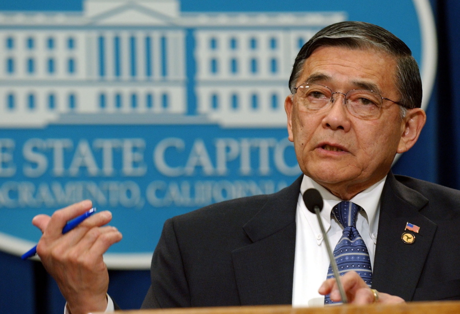 FILE - U.S. Transportation Secretary Norm Mineta speaks during a news conference in Sacramento, Calif., on March 31, 2005. Mineta, who as federal transportation secretary ordered commercial flights grounded after the 9/11 terror attacks in 2001, died Tuesday, May 3, 2022. He was 90.