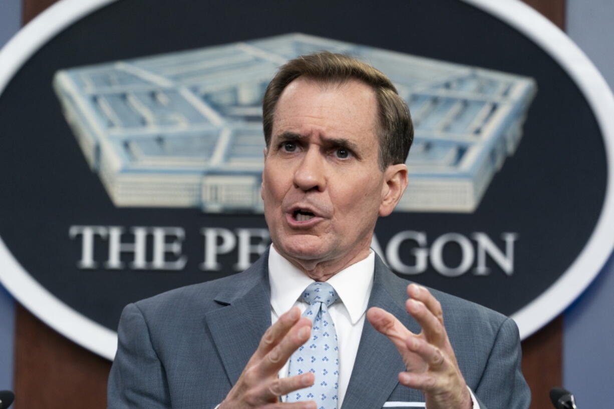 Pentagon spokesman John Kirby speaks during a media briefing at the Pentagon, Thursday, May 19, 2022, in Washington.