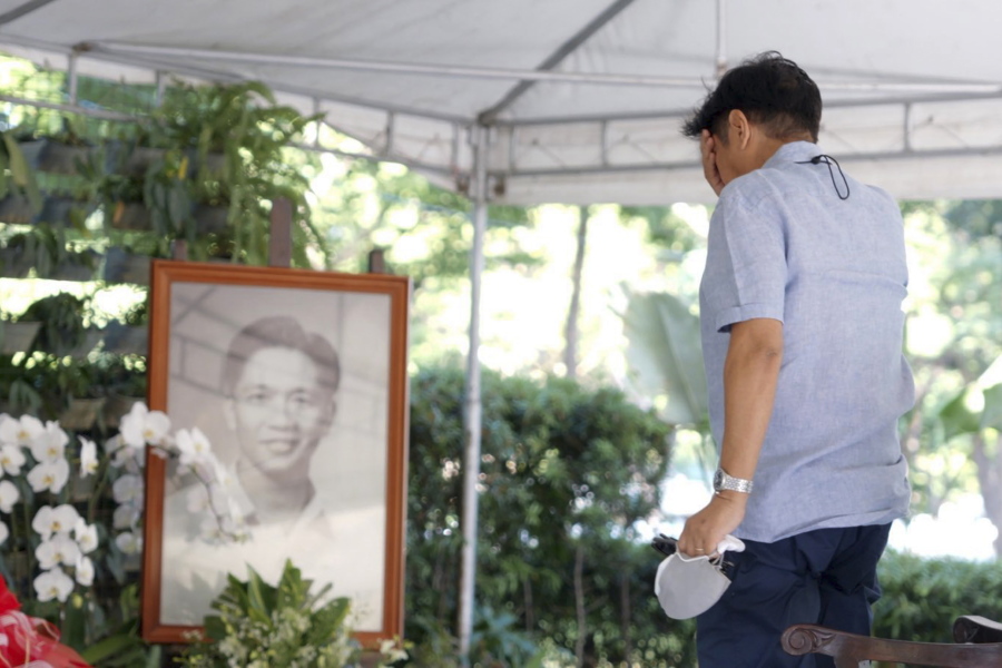 In this photo provided by the Office of Ferdinand Marcos Jr., Presidential candidate Ferdinand "Bongbong" Marcos Jr. visits the tomb of his father at the National Heroes Cemetery in Metro Manila, Philippines, on Tuesday May 10, 2022. Marcos, the namesake son of longtime dictator Ferdinand Marcos, apparent landslide victory in the Philippine presidential election is raising immediate concerns about a further erosion of democracy in Asia and could complicate American efforts to blunt growing Chinese influence and power in the Pacific.(Office of Ferdinand Marcos Jr.