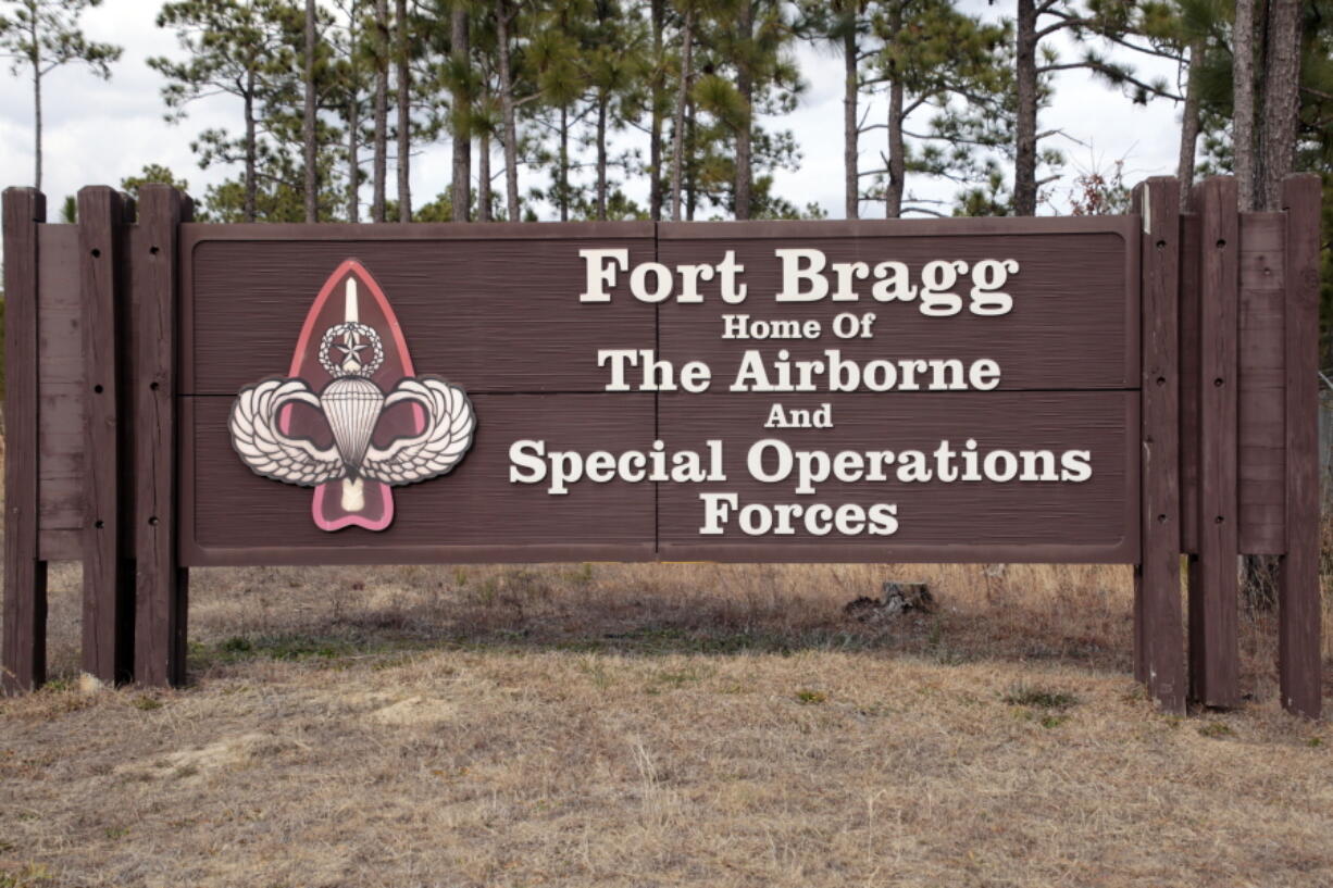 FILE - Fort Bragg shown, Feb. 3, 2022, in Fort Bragg, N.C. An independent commission is recommending new names for nine Army posts that were commemorated Confederate officers. Among their recommendations: Fort Bragg would become Fort Liberty and Fort Gordon would become Fort Eisenhower. The recommendations are the latest step in a broader effort by the military to confront racial injustice.