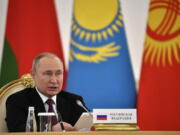FILE - Russian President Vladimir Putin addresses a meeting of the leaders of the Collective Security Treaty Organization (CSTO) at the Kremlin in Moscow, Russia, May 16, 2022. Finnish state-owned energy company Gasum is saying that natural gas imports from Russia under its supply contract will be halted on Saturday, May 21 after the Finns had refused to pay in Russian rubles, a demand made by President Vladimir Putin after sanctions were levied against his nation over the invasion of Ukraine.
