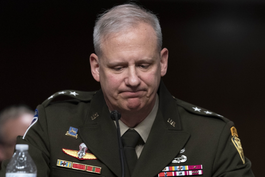 DIA Director Lt. General Scott Berrier testifies during a Senate Armed Services hearing to examine worldwide threats on Capitol Hill in Washington, Tuesday, May 10, 2022.