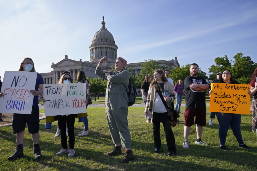 FILE- Abortion-rights supporters rally at the State Capitol, on May 3, 2022, in Oklahoma City. Rape, incest and the health of the fetus or mother were once accepted reasons to obtain an abortion in even the most conservative Republican-led states. Alabama and Oklahoma have enacted a ban with no exceptions.