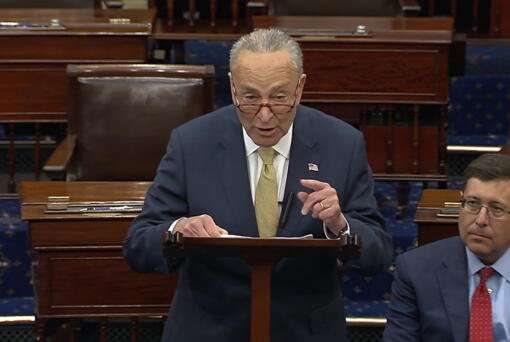 In this image from Senate Television, Senate Majority Leader Chuck Schumer of New York, speak on the Senate floor, Wednesday, May 25, 2022 at the Capitol in Washington.  Schumer has quickly set in motion a pair of firearms background check bills in response to the school massacre in Texas. But the Democrat acknowledged Wednesday the refusal for years of Congress to pass any legislation aiming to curb a national epidemic of gun violence.