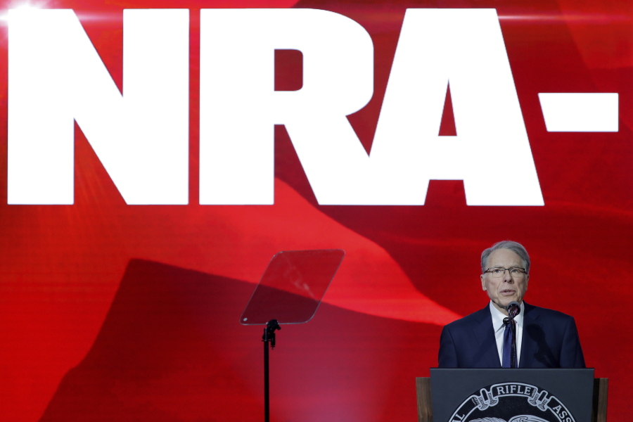 National Rifle Association executive vice president Wayne LaPierre speaks during the Leadership Forum at the NRA-ILA Meeting at the George R. Brown Convention Center Friday, May 27, 2022, in Houston.