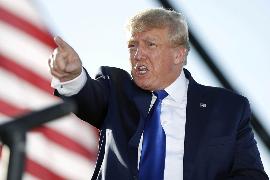 FILE - Former President Donald Trump speaks at a rally at the Delaware County Fairgrounds, April 23, 2022, in Delaware, Ohio. The New York attorney general's office said Monday, May 23, 2022, it subpoenaed Donald Trump's longtime executive assistant, Rhona Graff, and plans to question her under oath next week as part of its civil investigation into the former president's business dealings.