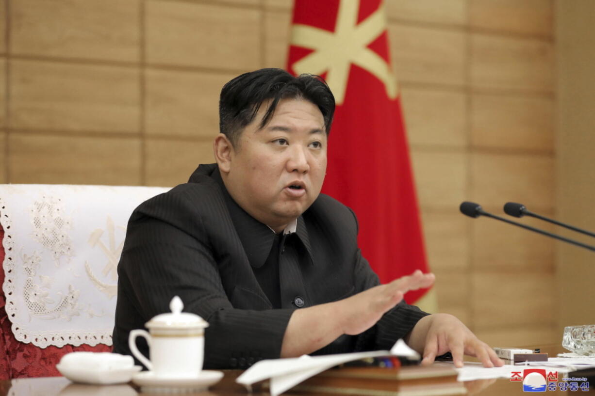 In this photo provided by the North Korean government, North Korean leader Kim Jong Un attend a a ruling party politburo meeting in Pyongyang, North Korea Saturday, May 21, 2022. Independent journalists were not given access to cover the event depicted in this image distributed by the North Korean government. The content of this image is as provided and cannot be independently verified.