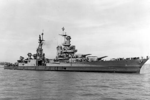 FILE - In this July 10, 1945, photo provided by U.S. Navy, the USS Indianapolis (CA 35) is shown off the Mare Island Navy Yard, in Vallejo, Calif. The U.S. Navy on Friday, May 27, 2022, said it has changed the status of 13 sailors who were lost when Japanese torpedoes sank the USS Indianapolis July 30, 1945. There were only 316 survivors among the ship's crew of 1,195 sailors. About 300 went down with the ship and about 900 men were set adrift. (U.S.