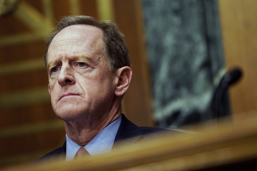 Sen. Pat Toomey, R-Pa., listens to Treasury Secretary Janet Yellen testify before a Senate Banking, Housing, and Urban Affairs Committee hearing, Tuesday, May 10, 2022, on Capitol Hill in Washington.