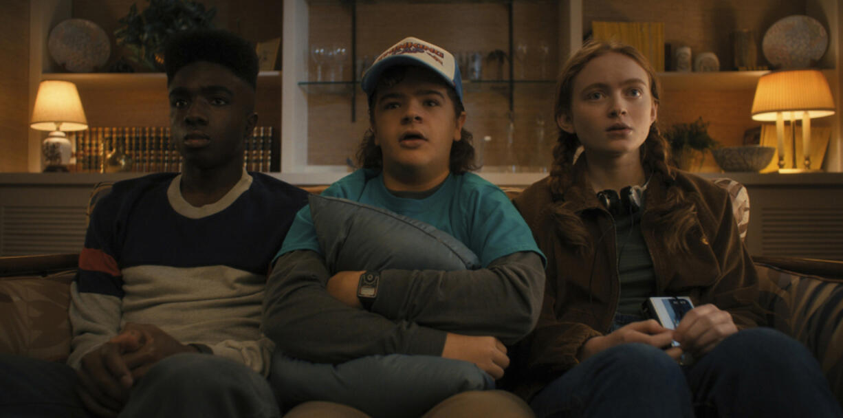 "Stranger Things" is back for Season 4. From left: Caleb McLaughlin as Lucas Sinclair, Gaten Matarazzo as Dustin Henderson and Sadie Sink as Max Mayfield.