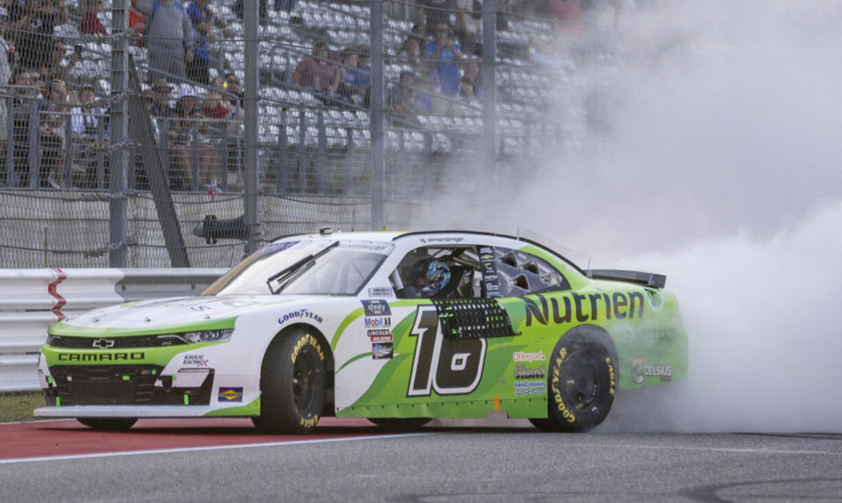 AJ Allmendinger, pictured here after winning at Austin in March, was able to overcome a poor start and win the NASCAR Xfinity Series race Saturday, June 4, 2022, at Portland International Raceway.