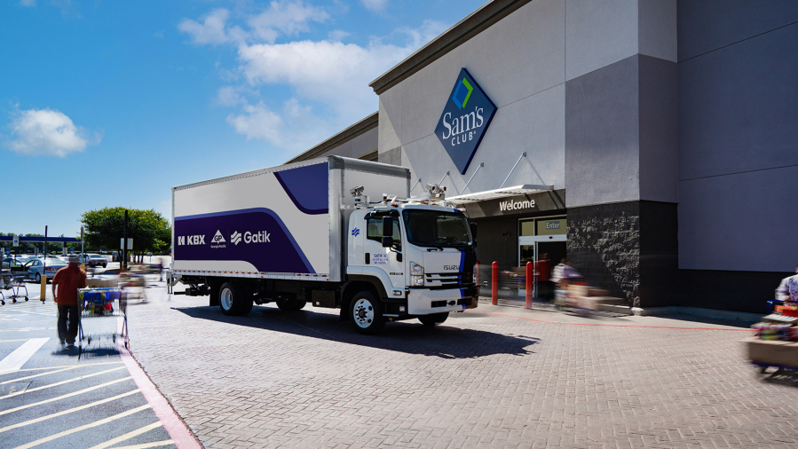 Gatik will begin delivering items to Sam's Clubs in North Texas using these 26-foot box trucks.