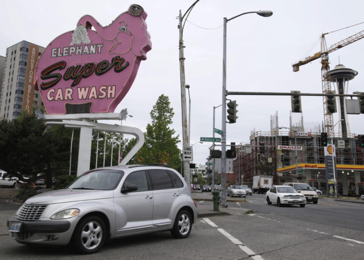 An Elephant Car Wash sign is seen in Seattle in 2009.