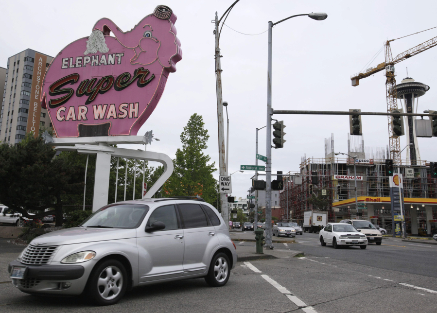 An Elephant Car Wash sign is seen in Seattle in 2009.