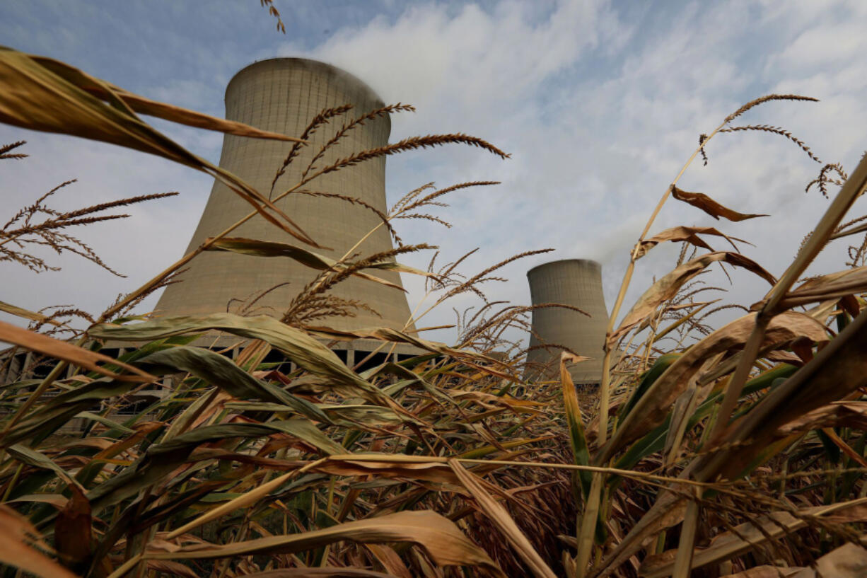The Byron Generating Station is seen through a cornfield in Byron, Illinois, on Sept. 7, 2021.
