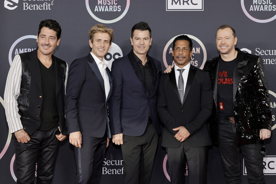 From left, Jonathan Knight, Joey McIntyre, Jordan Knight, Danny Wood and Donnie Wahlberg of New Kids on the Block attend the 2021 American Music Awards at Microsoft Theater on Nov. 21 in Los Angeles.