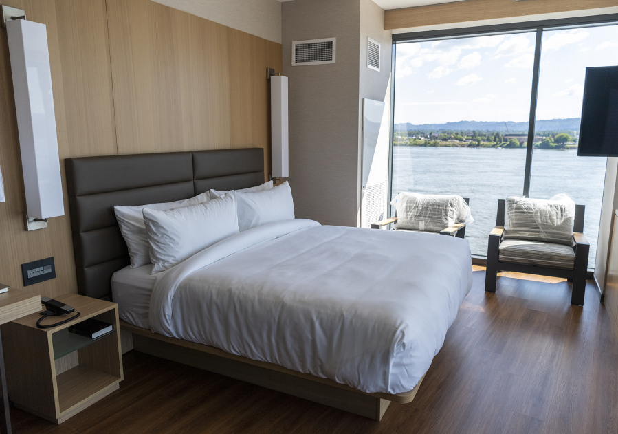 Sunlight and river views filter into a nearly-finished room at the AC Hotel by Marriott at the Vancouver Waterfront. Rates start at about $220 per night.