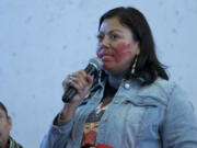 Democratic North Dakota state legislator Ruth Buffalo speaks during the fifth annual Missing and Murdered Indigenous Women March, in February 2020 in Minneapolis, Minn.