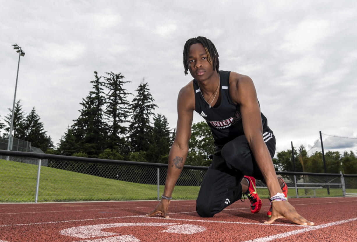 Union senior Tobias Merriweather poses for a portrait Monday, June 6, 2022, at Union High School. Merriweather is The Columbian's All-Region boys track and field athlete of the year.